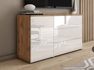 Dressoir DUBAI 1 deur 3 lades wotan eik/hoogglans wit