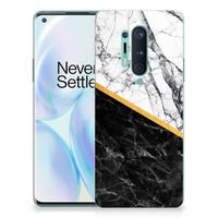 OnePlus 8 Pro TPU Siliconen Hoesje Marmer Wit Zwart - Origineel Cadeau Man - thumbnail