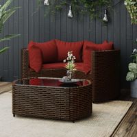 4-delige Loungeset met kussens poly rattan bruin