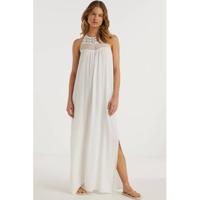 BEACHWAVE viscose crinkle maxi strandjurk met kant wit
