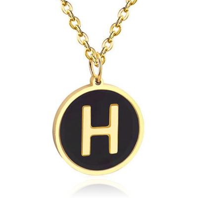 Goudkleurige Dames Schakelketting met Zwarte Kettinghanger Letter H Goudkleurige Dames Schakelketting met Zwarte Kettinghanger Letter H