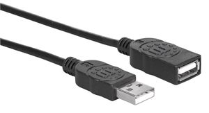 Manhattan USB-kabel USB 2.0 USB-A stekker, USB-A bus 1.00 m Zwart Folie afscherming, UL gecertificeerd, Vergulde steekcontacten 308519