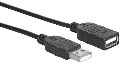 Manhattan USB-kabel USB 2.0 USB-A stekker, USB-A bus 1.00 m Zwart Folie afscherming, UL gecertificeerd, Vergulde steekcontacten 308519