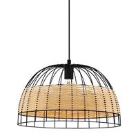 EGLO Anwick Hanglamp, 1-vlammige hanglamp in vintage- en bohostijl, hanglamp van staal en rotan, eettafellamp, woonkamerlamp, hangend in zwart, naturel, E27-fitting, diameter 50 cm