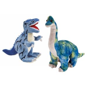 Setje van 2x knuffel dinosaurussen t-rex en brachiosaurus