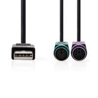 NEDIS 2 in 1 kabel | USB 2.0 | USB-A stekker | 2x PS/2 bus | 480 Mbps | 0,30 m | vernikkeld | rond | PVC | plastic zak