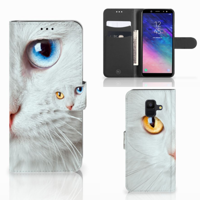 Samsung Galaxy A6 2018 Telefoonhoesje met Pasjes Witte Kat Samsung Galaxy A6 2018 Telefoonhoesje met Pasjes Witte Kat