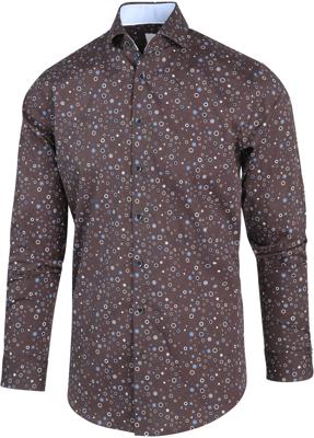 Blue Industry Heren Overhemd Bruin Cirkel Print Perfect Fit Blue Industry Heren Overhemd Bruin Cirkel Print Perfect Fit