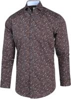 Blue Industry Heren Overhemd Bruin Cirkel Print Perfect Fit