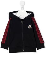 Moncler Enfant hoodie zippé à patch logo - Bleu - thumbnail