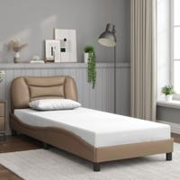 vidaXL Bedframe met hoofdbord kunstleer cappuccinokleurig 90x200 cm, bed, bed ombouw, tweepersoonsbed, bedbodem, slaapkamermeubel, 2 persoonsbed