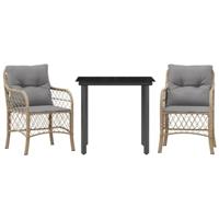 vidaXL 3-delige Bistroset met kussens poly rattan gemengd beige, loungeset, loungeset tuin, loungeset buiten, tuinset, terrasset, tuinset lounge