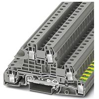 PHOENIX CONTACT UTI 6-PE/L/L installatie-kabelklem met schroefaansluiting, 5 aantal aansluitingen, AWG 24-8, 6 mm² nominale doorsnede, grijs, 50 stuks