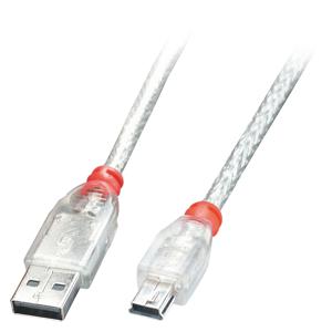 LINDY USB-kabel USB 2.0 USB-A stekker, USB-mini-B stekker 0.20 m Transparant 41780