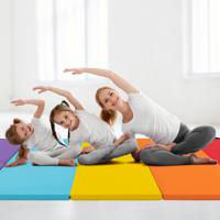 Opvouwbare Gymnastiekmat met 5 Panelen PU Lederen Oefenmat voor Kinderen met Handgrepen voor Aerobic Training Yoga Spierstrekkingen