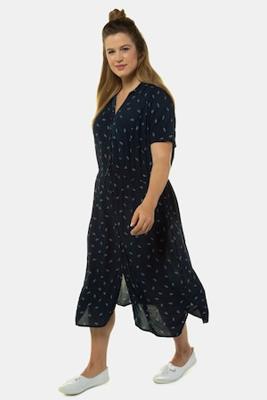 Ulla Popken Overhemdjurk, oversized schouders, bladerendessin - Grote Maten