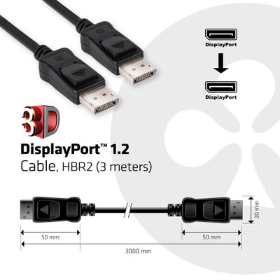 club3D CAC-1064 DisplayPort-kabel DisplayPort Aansluitkabel DisplayPort-stekker, DisplayPort-stekker 3.00 m Zwart