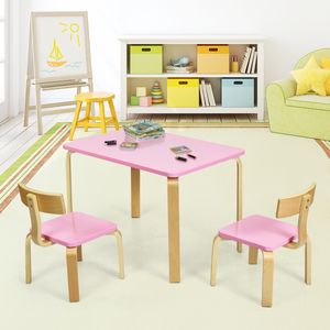 Kinderen Houten Tafel en 2 Stoelen Set Kinderen Bentwood Tafel en Stoel Set voor Huizen Kinderdagverblijven en Klaslokalen Roze + Natuur