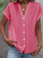 Plain Stand Collar Casual Loose Blouse