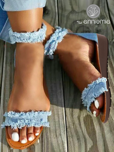 Blue Denim Fringe Strap Casual Sandals