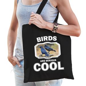 Katoenen tasje birds are serious cool zwart - vogels/ raaf cadeau tas   -