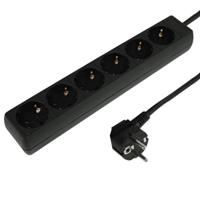 Verlengsnoer met Randaarde 6-voudig Zwart - 3 meter (3X1.0MM²)