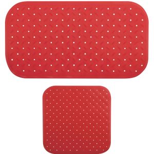 MSV Douche/bad anti-slip matten set badkamer - rubber - 2x stuks - rood - 2 formaten