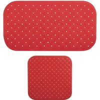 MSV Douche/bad anti-slip matten set badkamer - rubber - 2x stuks - rood - 2 formaten - thumbnail