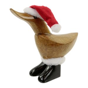 Houten Beeld Eend Kerstman (14 x 12 cm)