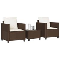 3-delige Bistroset met kussens poly rattan bruin - thumbnail