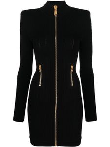 Balmain robe nervurée à fermeture zippée - Noir