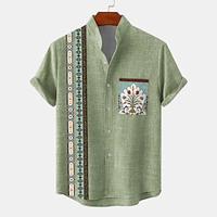 Vintage Casual Tribal Voor heren Overhemd Overhemd met knopen Dagelijks Vakantie Zomer Lente Band Kraag opa kraag Korte mouw Groen, Khaki, Beige S, M, L Polyester Overhemd Lightinthebox - thumbnail