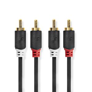 Stereo-Audiokabel | 2x RCA Male | 2x RCA Male | Verguld | 0.5 m | Rond | Antraciet | Doos