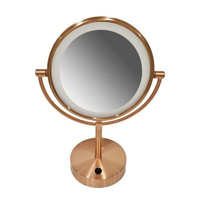 Make-up Spiegel Wiesbaden 20x20cm Geintegreerde LED Verlichting Kantelbaar 5x Vergrotend Geborsteld Koper