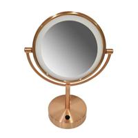Make-up Spiegel Wiesbaden 20x20cm Geintegreerde LED Verlichting Kantelbaar 5x Vergrotend Geborsteld Koper
