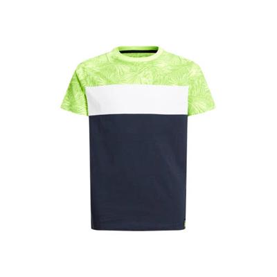 WE Fashion T-shirt neon geel/wit/donkerblauw