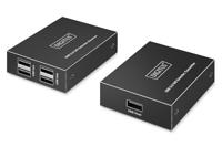 DIGITUS USB 2.0 Extender via Ethernet – 4-poorts USB-A Hub – 150 m bereik met Cat 6-netwerkkabel – 480 Mbps – Zwart