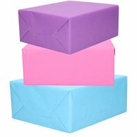 3x Rollen kraft inpakpapier paars/roze/lichtblauw 200 x 70 cm