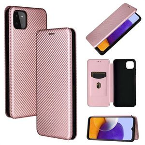 Samsung Galaxy A22 5G, Galaxy F42 5G Flip Case - Koolstofvezel - Rose Goud