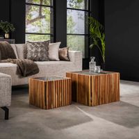 LifestyleFurn Salontafel Jondavid Acaciahout en leisteen, Set van 2 stuks - Vierkant