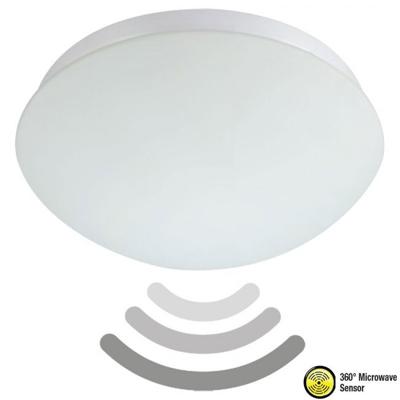 LED Plafondlamp met Bewegingssensor - 360° Sensor - E27 Fitting - Opbouw - Ovaal - Mat Wit - Glas
