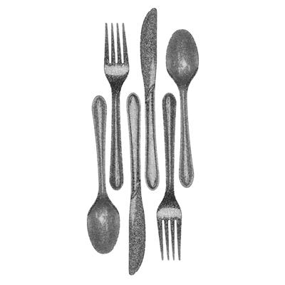 Kunststof bestek party/bbq glitter - 48x delig - zilver - messen/vorken/lepels - herbruikbaar Kunststof bestek party/bbq glitter - 48x delig - zilver - messen/vorken/lepels - herbruikbaar