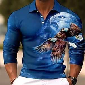 Voor heren POLO Shirt Golfshirt dier Grafische prints Adelaar Strijkijzer Wijn Blauw-Groen blauw Bruin Groen Buiten Straat Lange mouw Afdrukken Kleding Modieus Streetwear Ontwerper Zacht Lightinthebox