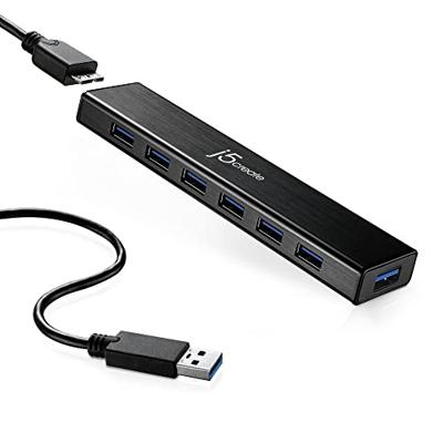 j5create 7-poorts USB 3.0 Data Hub met 1m verlengkabel [20W voeding meegeleverd] voor Mac, MacBook, Windows, Laptop, Surface, XPS, PC (JUH377)