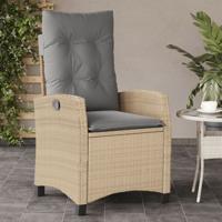 Tuinstoel verstelbaar met kussens poly rattan gemengd beige - thumbnail