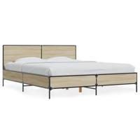 vidaXL Bedframe bewerkt hout metaal sonoma eikenkleurig 160x200 cm, bed, bed ombouw, twijfelaar, bedbodem, slaapkamermeubel, boxspring, 2 persoonsbed