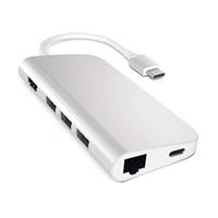 SATECHI Aluminium Multipoort Adapter 4K HDMI, USB-C Pass-Through, Gigabit Ethernet, SD/Micro Kaartlezers, USB 3.0 - Voor M2/ M1 Macbook Pro/Air, M2/ M1 iPad Pro/Air, M2 Mac Mini, iMac M1 (Zilver)