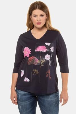 Ulla Popken Shirt, classic, pailletten, ronde hals, 3/4 mouwen - Grote Maten