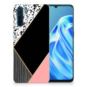 OPPO A91 TPU Hoesje Zwart Roze Vormen