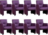 Set van 8 Paarse leren moderne eetkamerfauteuils Pleasure - Toledo Leer Aubergine (paars leer)